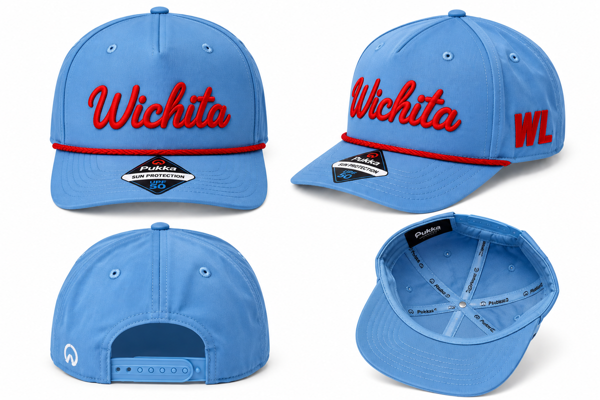Blue Cursive Wichita Hat w/ Red Cord